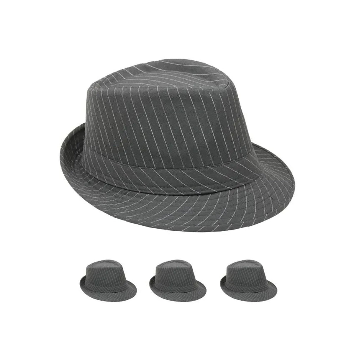 Grey & white striped fedora hat for adults