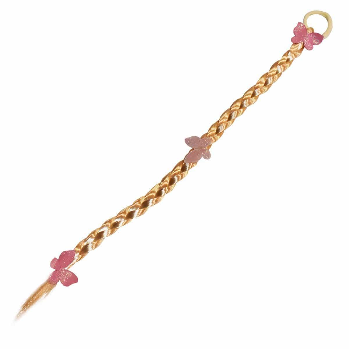 Buy Costume Accessories Blond braid with pink butterflies and elastic sold at Party Expert