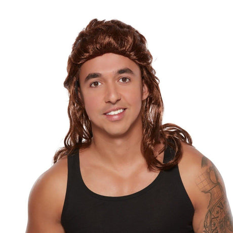 Buy Costume Accessories Brown Mullet Wig for Men sold at Party Expert