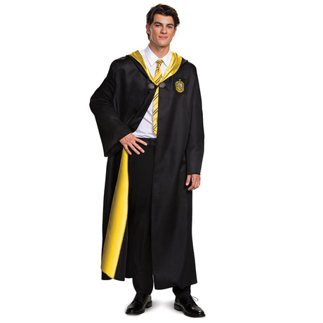 DISGUISE (TOY-SPORT) Costumes Harry Potter Hufflepuff Deluxe Robe for Adults, Black and Yellow Satin Robe