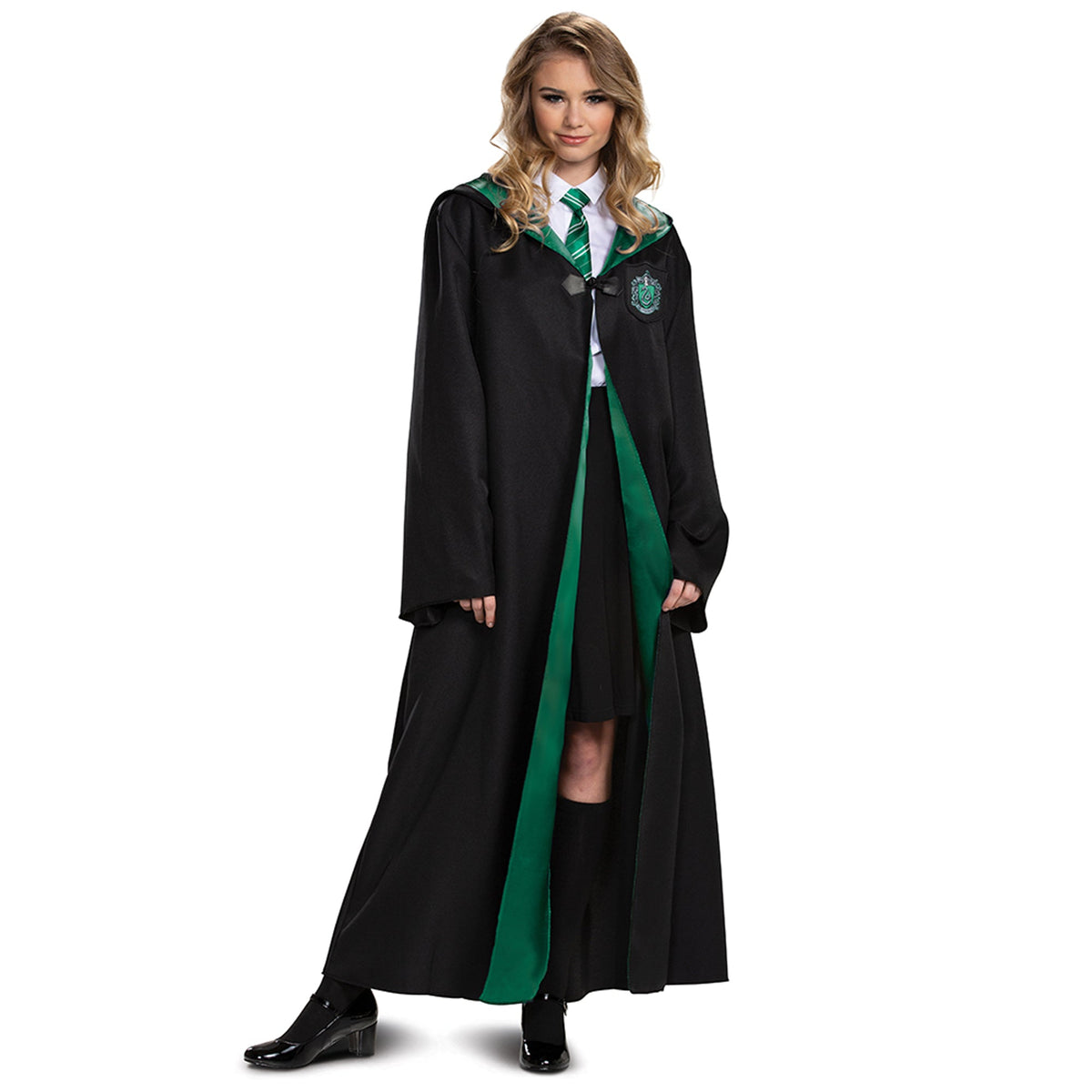 DISGUISE (TOY-SPORT) Costumes Harry Potter Slytherin Deluxe Robe for Adults, Black and Green Satin Robe