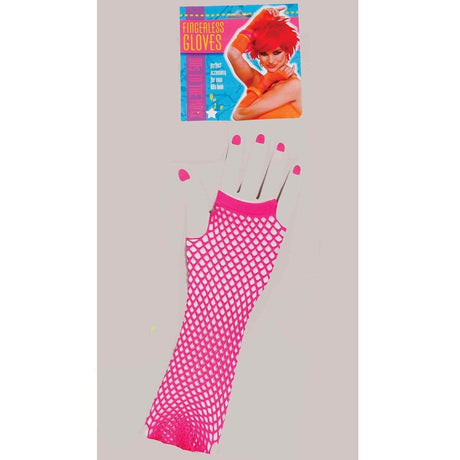 Buy Costume Accessories Pink long fingerless fishnet glove for adults sold at Party Expert