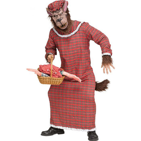 FUN WORLD Costumes Big Teeth Granny Wolf Costume for Adults, Nightgown with Tail 071765147521