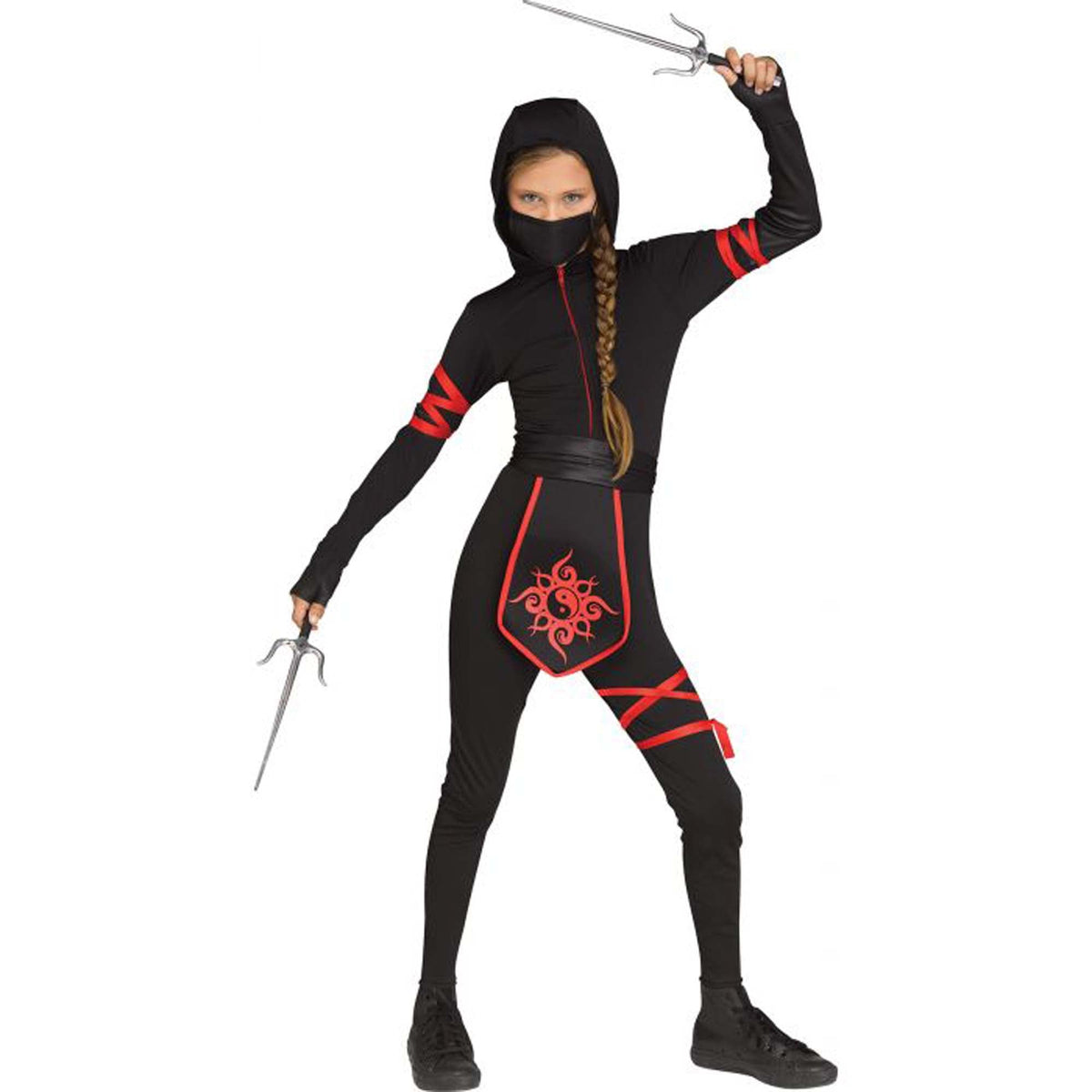 FUN WORLD Costumes Ninja Costume for Kids, Black Hooded Jumpsuit