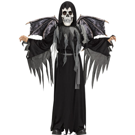 FUN WORLD Costumes Winged Reaper Costume for Kids, Black Hooded Robe