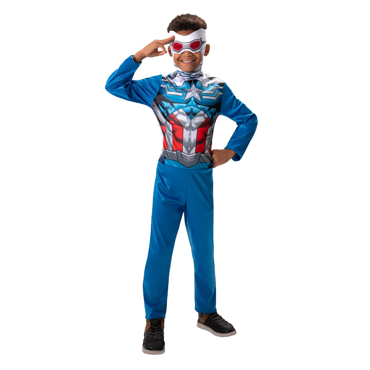 JAZWARES Costumes Sam Wilson Captain America Costume for Kids, Marvel, Jumpsuit and Headpiece
