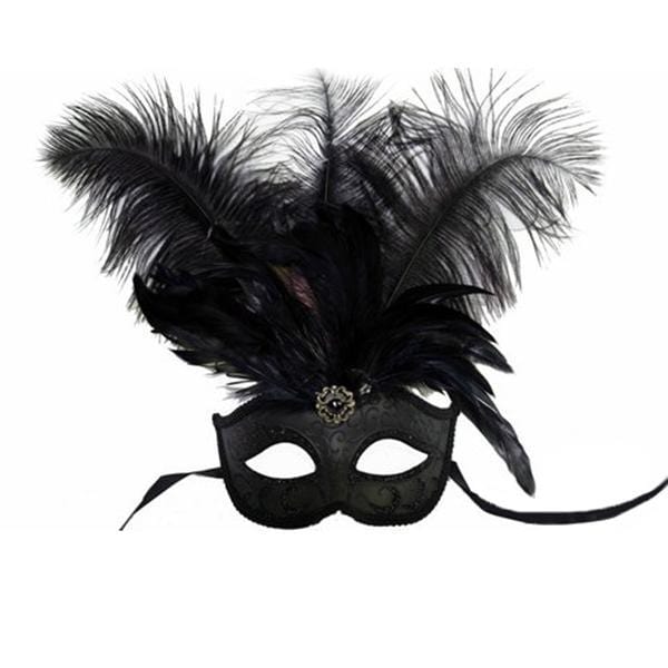 Buy Costume Accessories Black venetian mask with ostrich feathers sold at Party Expert