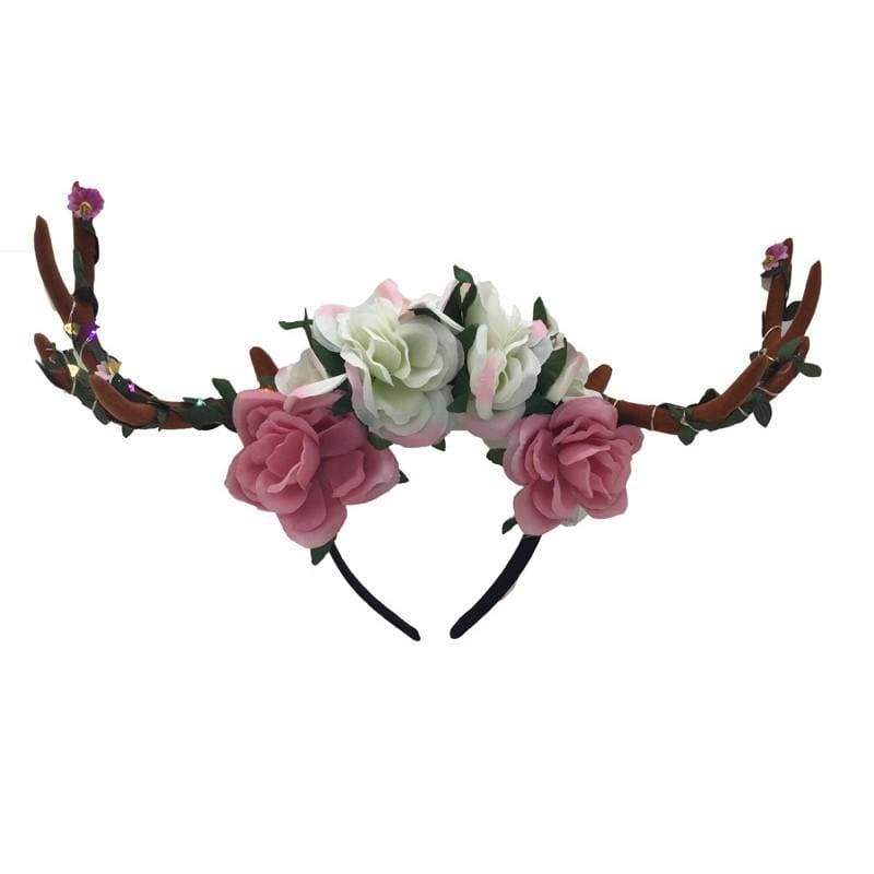 Buy Costume Accessories Headband with brown antlers and flowers for adults sold at Party Expert