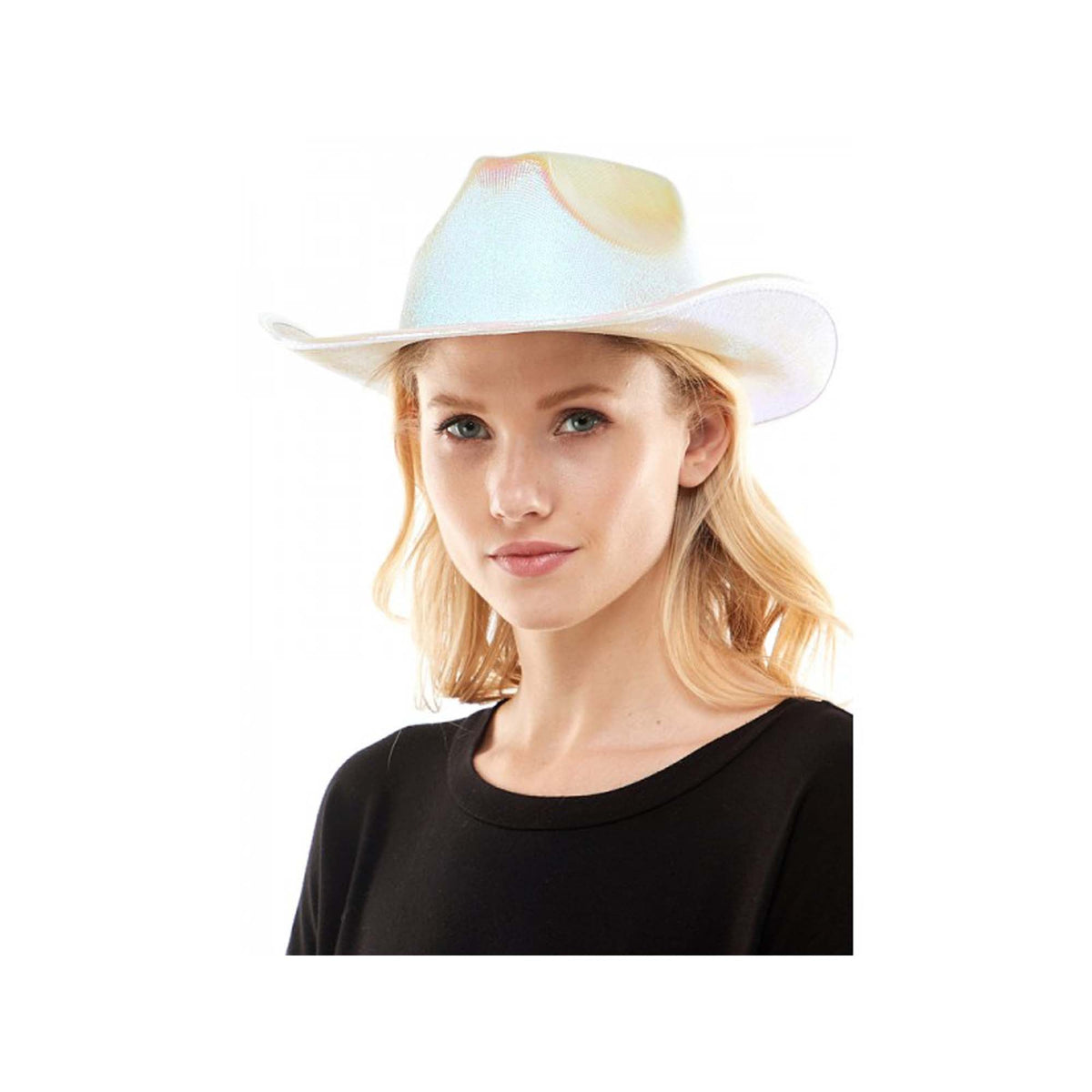 KBW GLOBAL CORP Costume Accessories Iridescent White Cowboy Hat for Adults