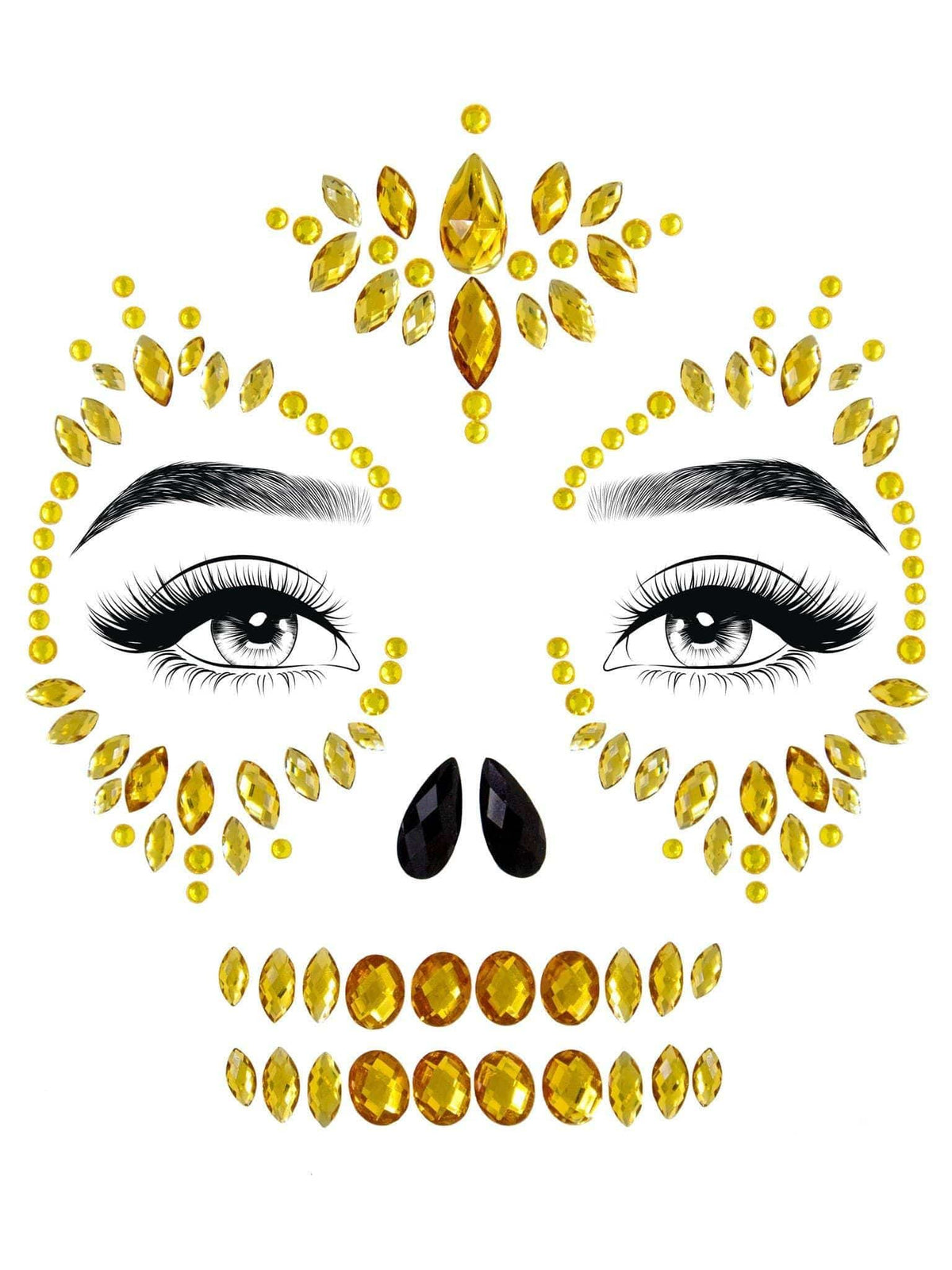 Buy Costume Accessories Gold Sugar Skull Adhesive Face Jewels sold at Party Expert