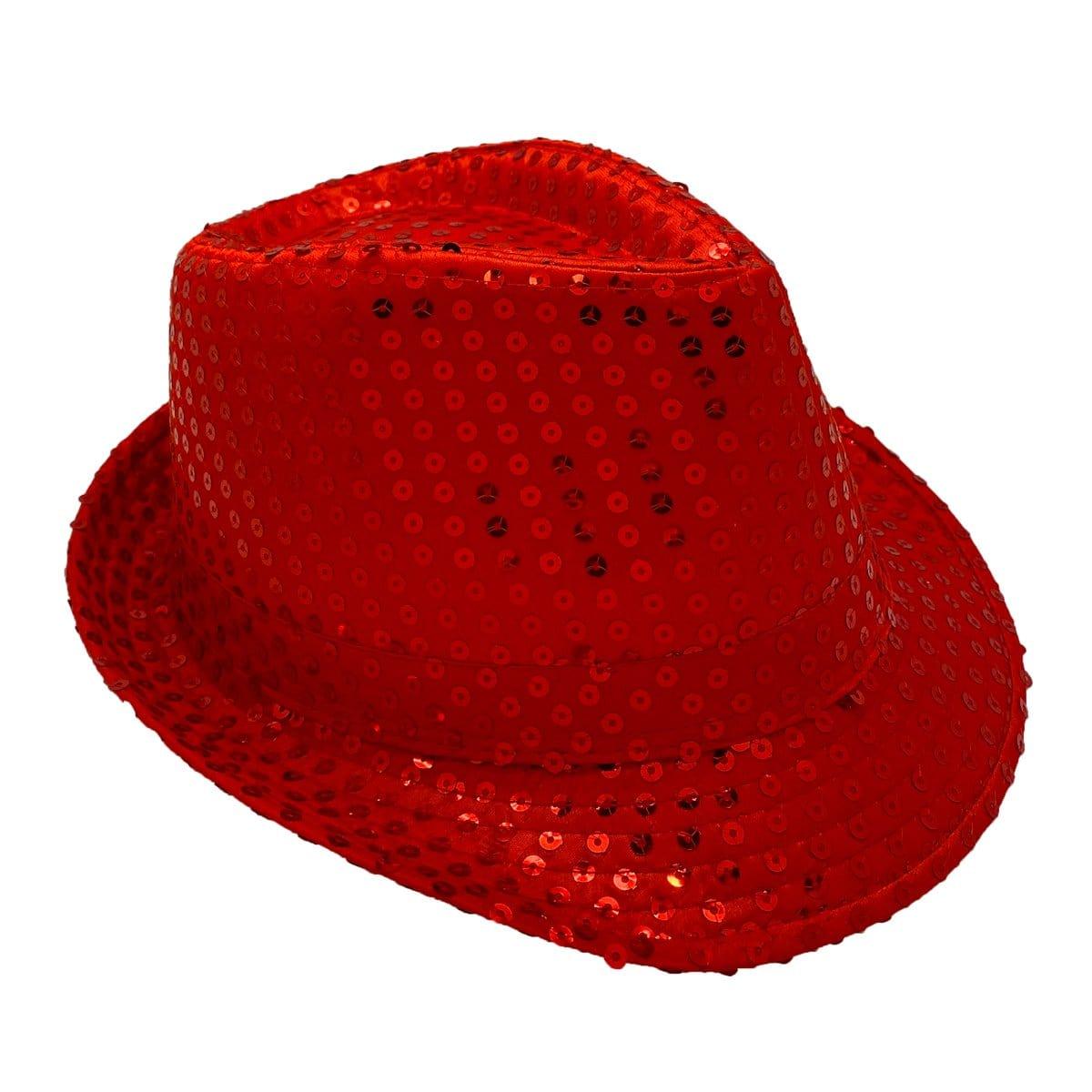 Buy Costume Accessories Red sequin fedora hat for adults sold at Party Expert