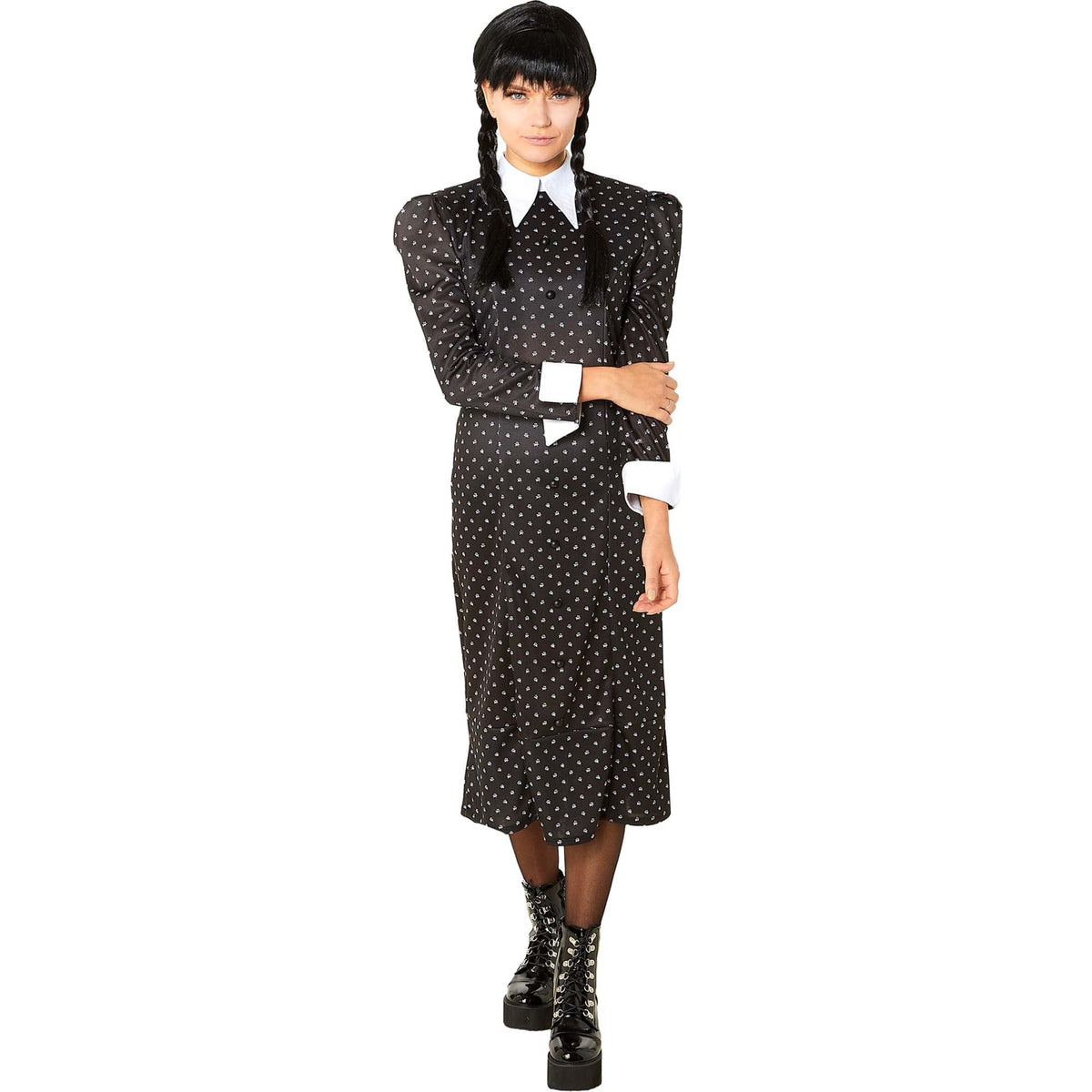 RUBIES II (Ruby Slipper Sales) Costumes Wednesday Addams Costume for Adults, Wednesday, Black Dress with Attached Cuffs and Collar