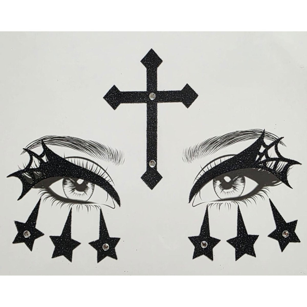 SS INTERNATIONALS Costume Accessories Cross and Stars Face Art Crystal Stickers, 1 Count 840482505774