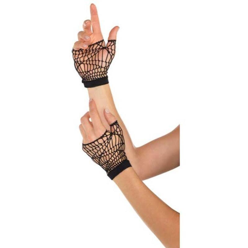 Buy Costume Accessories Black short web net fingerless gloves for adults sold at Party Expert