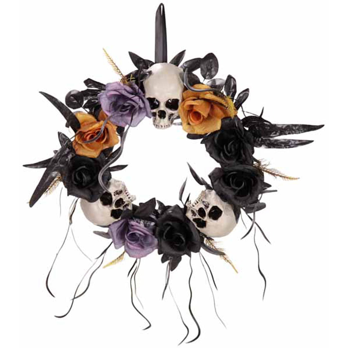 SUNSTAR INDUSTRIES Halloween Wreath Flowers and Skulls, 16 Inches, 1 Count 762543667477