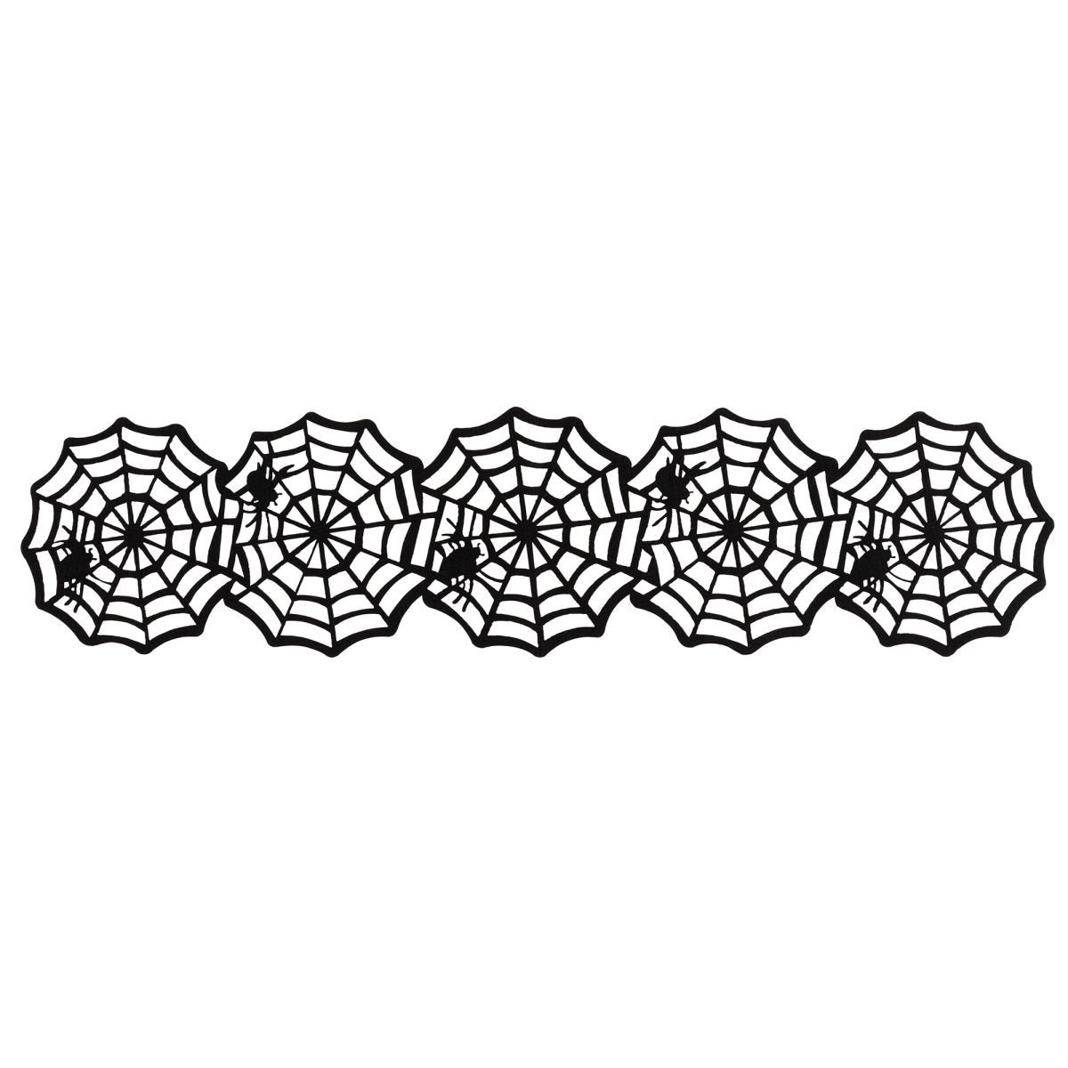UNIQUE PARTY FAVORS Halloween Black Felt Spider Web Table Runner, 7.25 x 31 Inches, 1 Count 011179218608