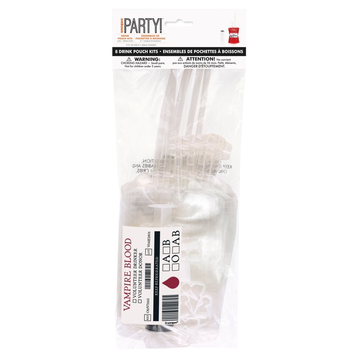 UNIQUE PARTY FAVORS Halloween Blood Bag Drink Kit, 8 Count 011179542895