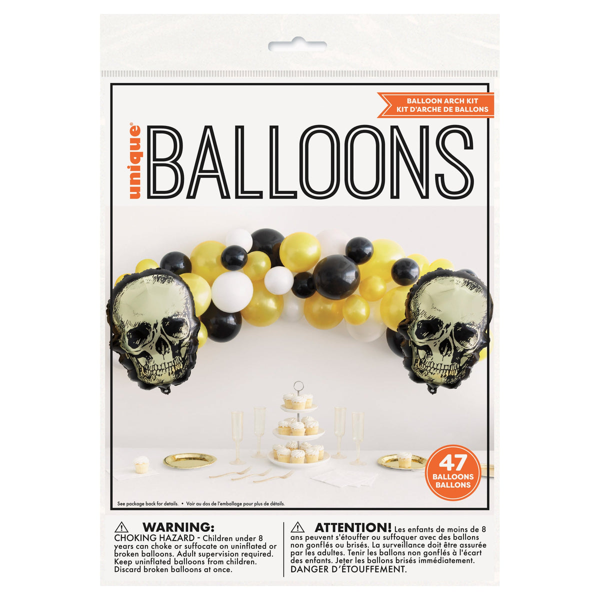 UNIQUE PARTY FAVORS Halloween Gold Skull Foil and Latex Balloon Arch Kit, 47 Count 011179542994