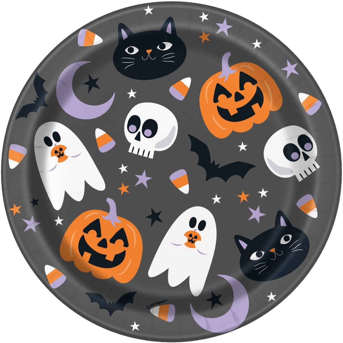 UNIQUE PARTY FAVORS Halloween Halloween Night Small Round Dessert Paper Plates, 7 Inches, 8 Count 011179544646