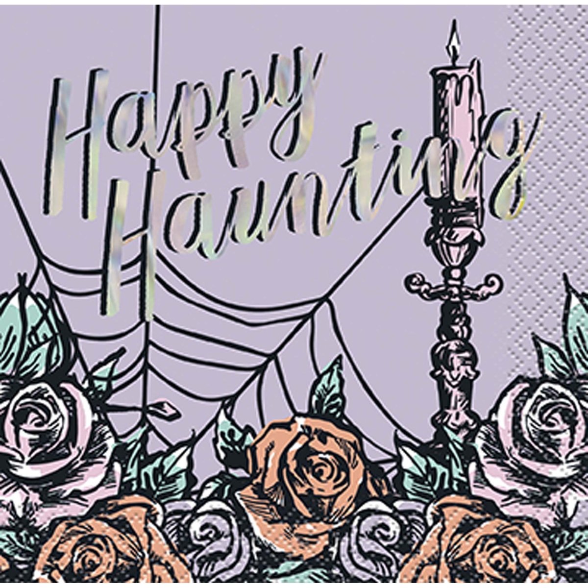 UNIQUE PARTY FAVORS Halloween Iridescent Hauntings Small Beverage Napkins, 16 Count